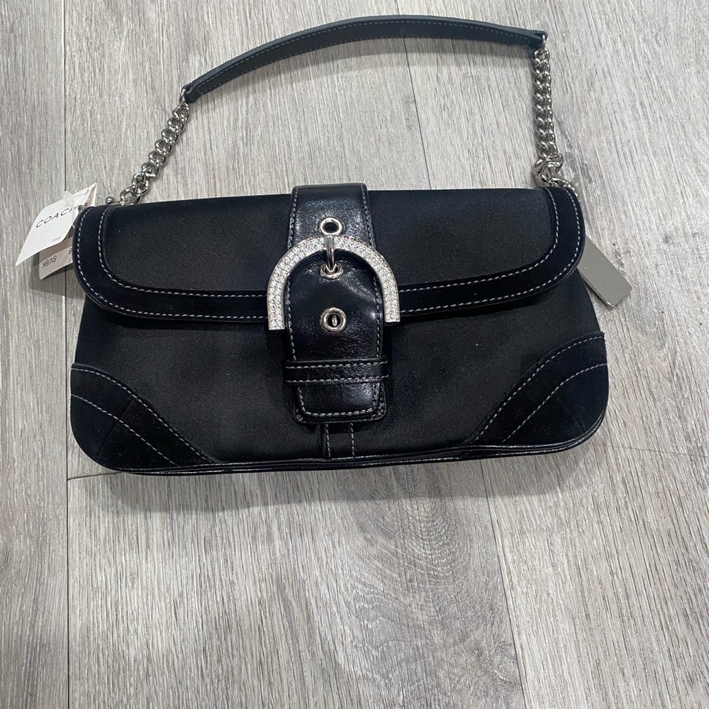 Rare! Y2K Coach Satin Flap Clutch Suede Trim Deadstock